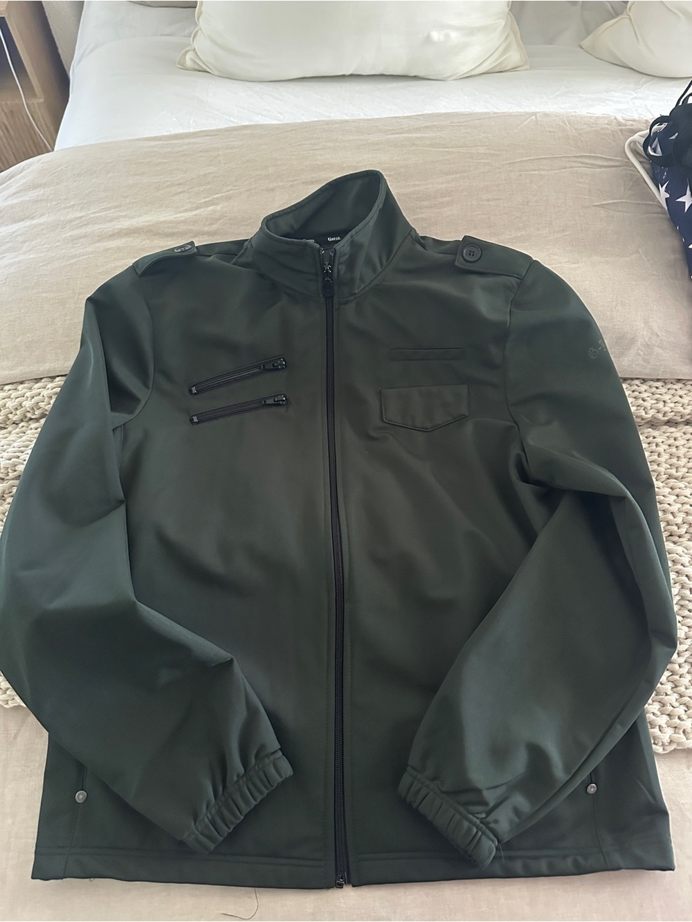 Guess Men's Military Field Jacket in Olive Green